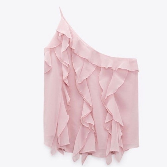 Zara Asymmetric Frill Ruffle One Shoulder Blouse - Picture 6 of 8
